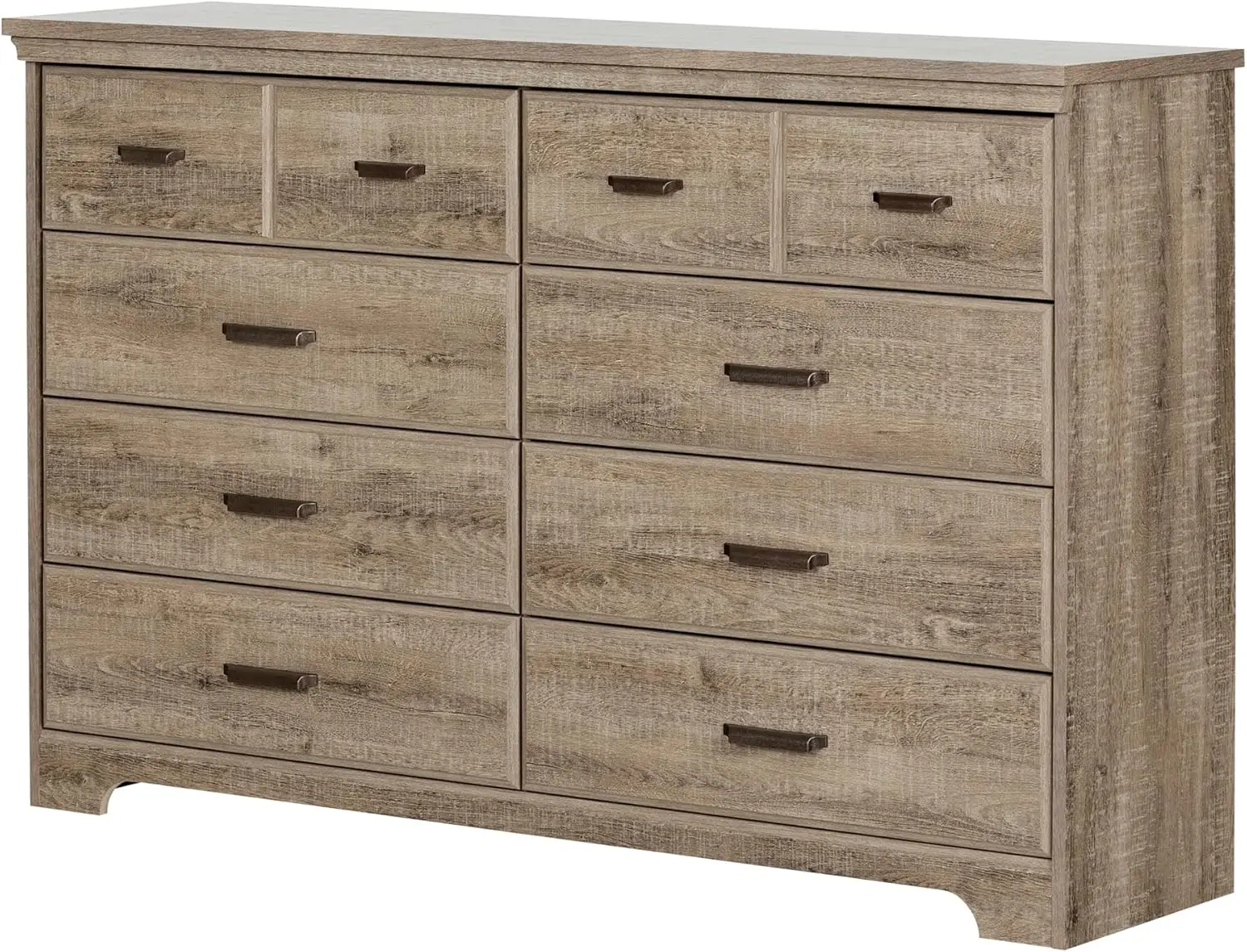 Collection 8-Drawer Double Dresser Weathered Oak with Antique Handles Featuring 8 spacious drawers and a wide space on top