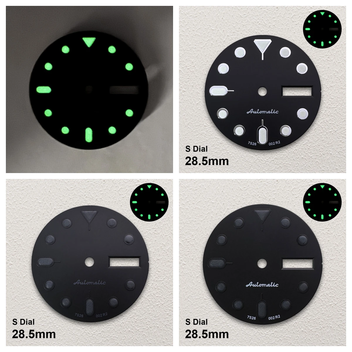

28.5mm S5 Logo SKX007 Dial Fit NH36/4R36 Movement Green Luminous Quality Matte Black/Grey Dial Watch Modification Accessories