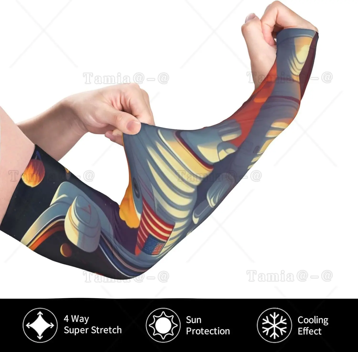 Cartoon Space Astronaut Arm Sleeves Uv Protection Sun Unisex Sport Ice Silk Sleeves