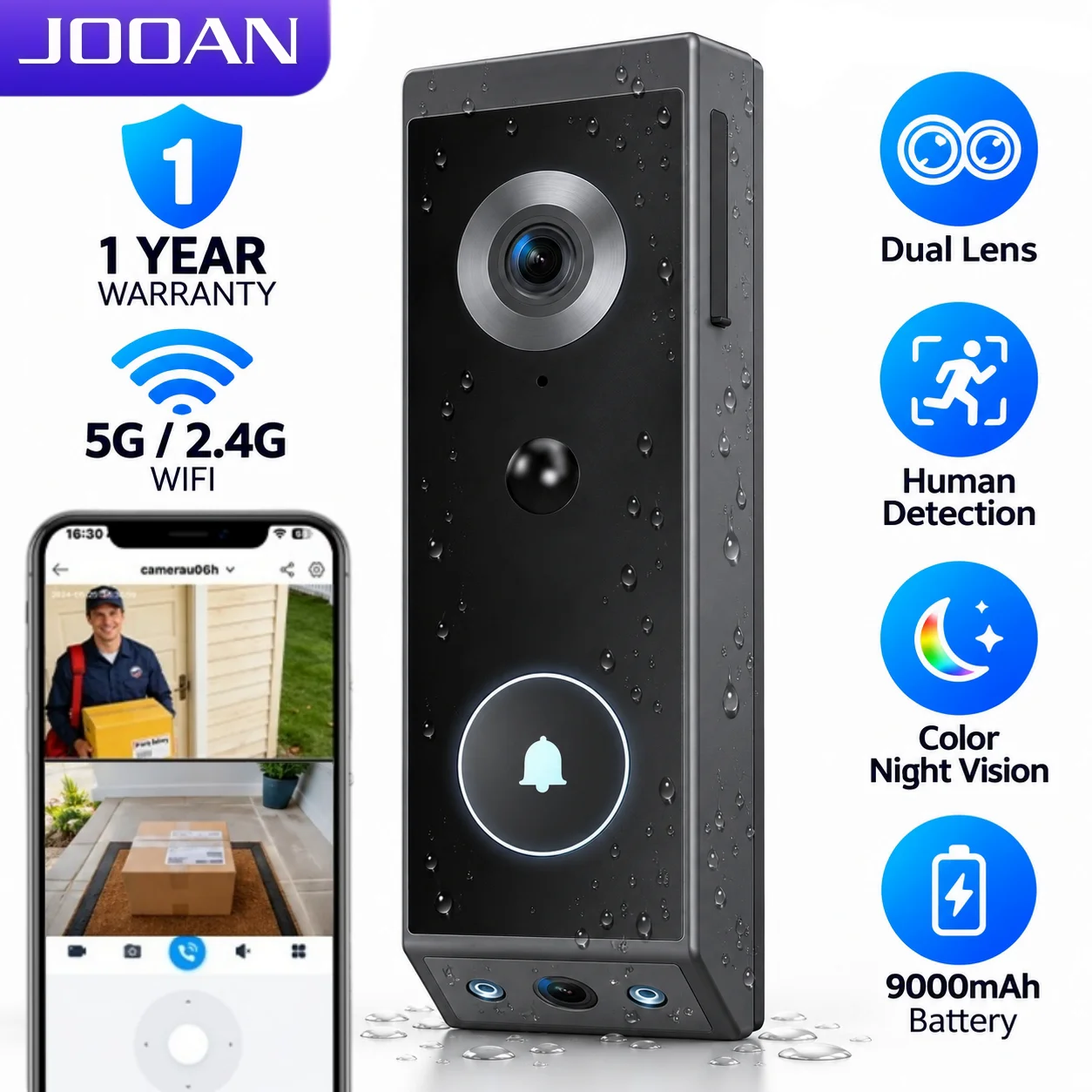 jooan-campanello-con-telecamera-wireless-da-esterno-5g-24g-doppia-lente-6mp-citofono-intelligente-telecamera-di-sicurezza-ip66-impermeabile-con-batteria-da-9000-mah