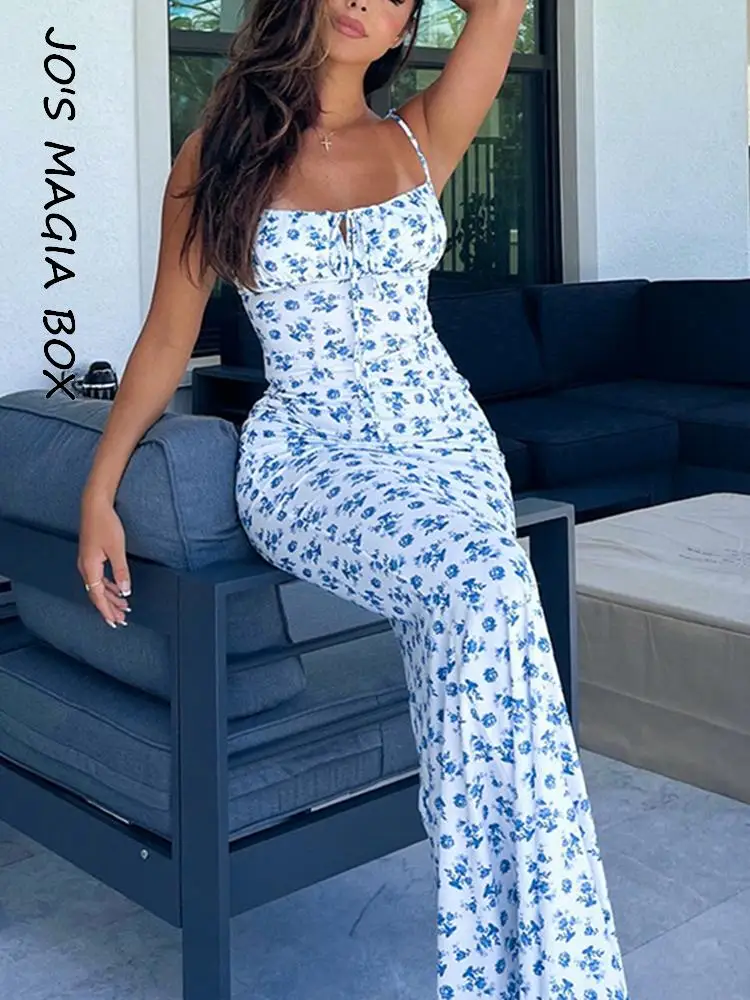 

Jo's Magia Box Y2K Elegant Floral Bodycon Women Maxi Dress 2022 Summer Backless Bandage Casual Party Holiday Woman Midi Dresses