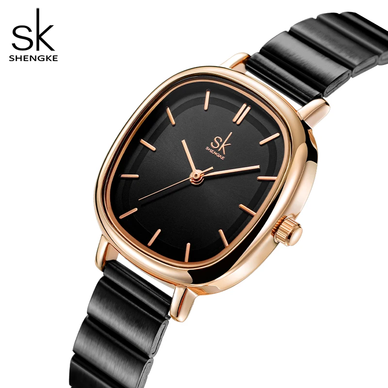 Shengke Relogio Feminino Women\'s Watches Fashion Black Top Luxury Ladies Quartz Wristwatches Elegant Woman\'s Clock HM New Design