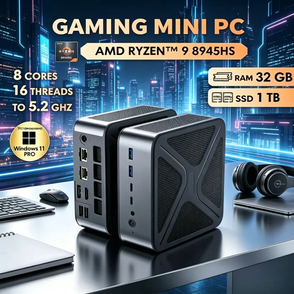 

GH8 Mini PC Win11 Pro, AMD Ryzen 9 8945HS 2*DDR5 WIFI6 BT5.2 Dual M.2 NVME 8K HDMI2.1 handy