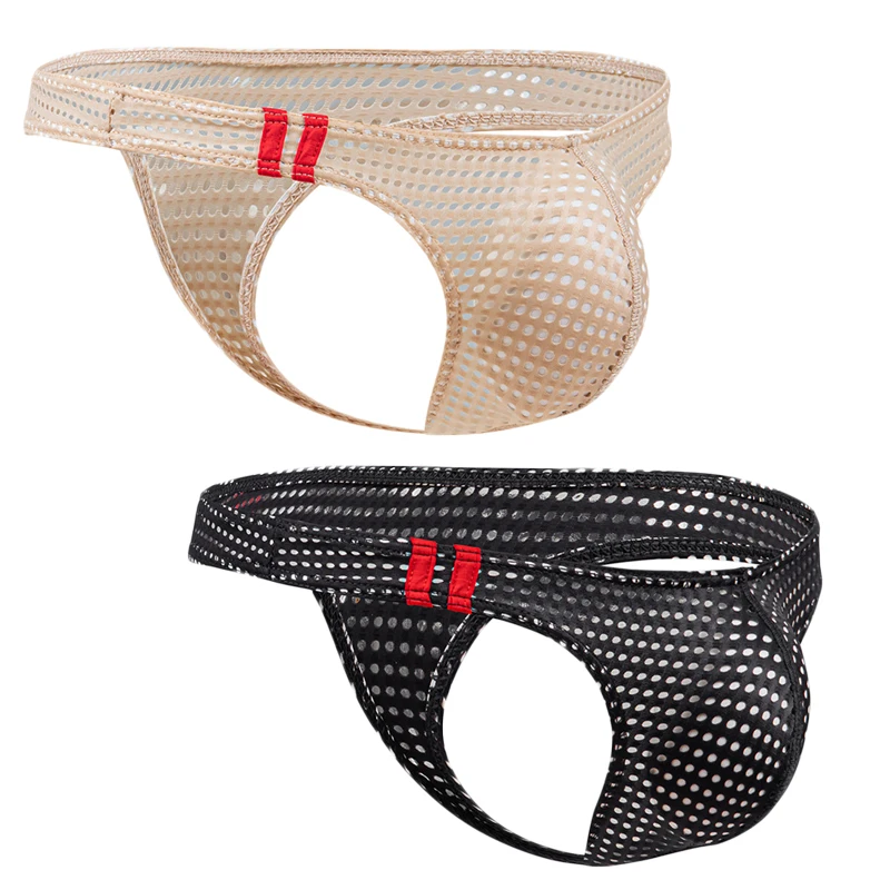 

2PCS Men Thongs Summer Breathable Holes Underwear U Convex Thin Low Waist G-String Slip Underpants Calzoncillos Jockstrap
