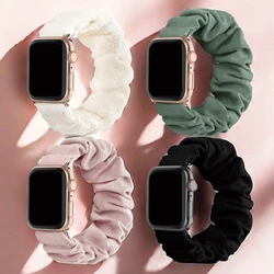 Apple Watch 밴드 용 스크런치 스트랩 44mm 40mm 42mm 41mm 38mm 45mm 49mm 울트라 나일론 솔로 루프 팔찌 iWatch 여성 8 7 6 5 4 SE