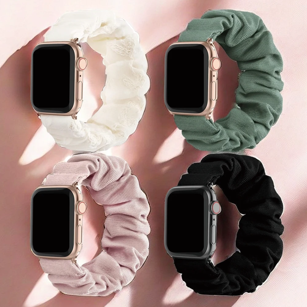 Scrunchie Strap for Apple Watch Band 44mm 40mm 42mm 41mm 38mm 45mm 49mm Ultra Nylon Solo Loop Bracelet iWatch Women 8 7 6 5 4 SE