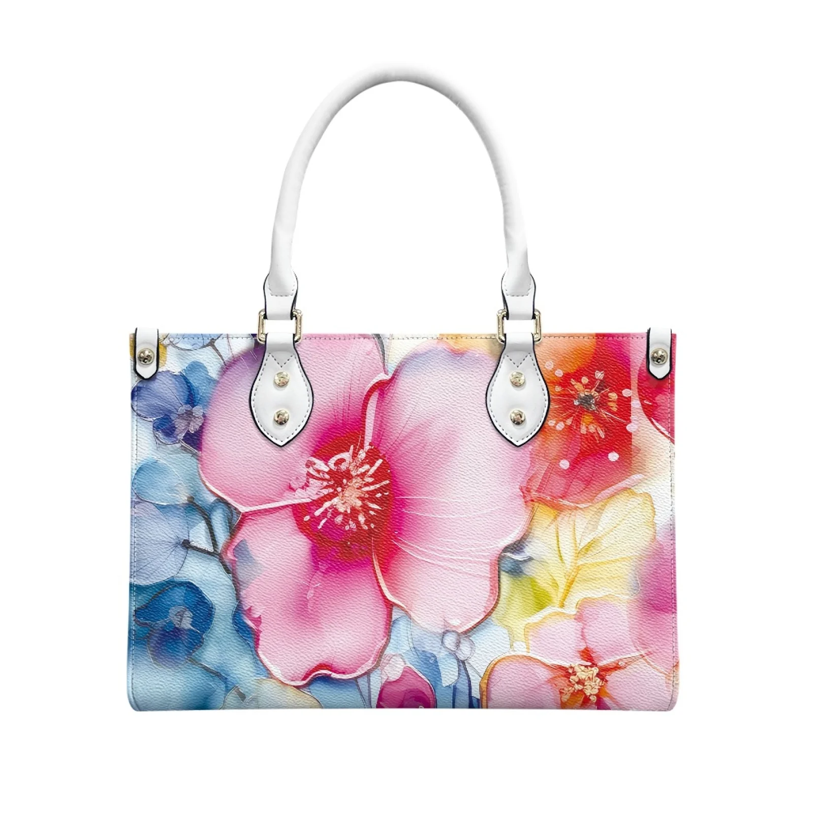 

Woman's PU Leather Tote Handbag ,Can Be Crossbody Handbag ,Plant Flower Printing,Multi Size,Large Capacity, Customizable Styles