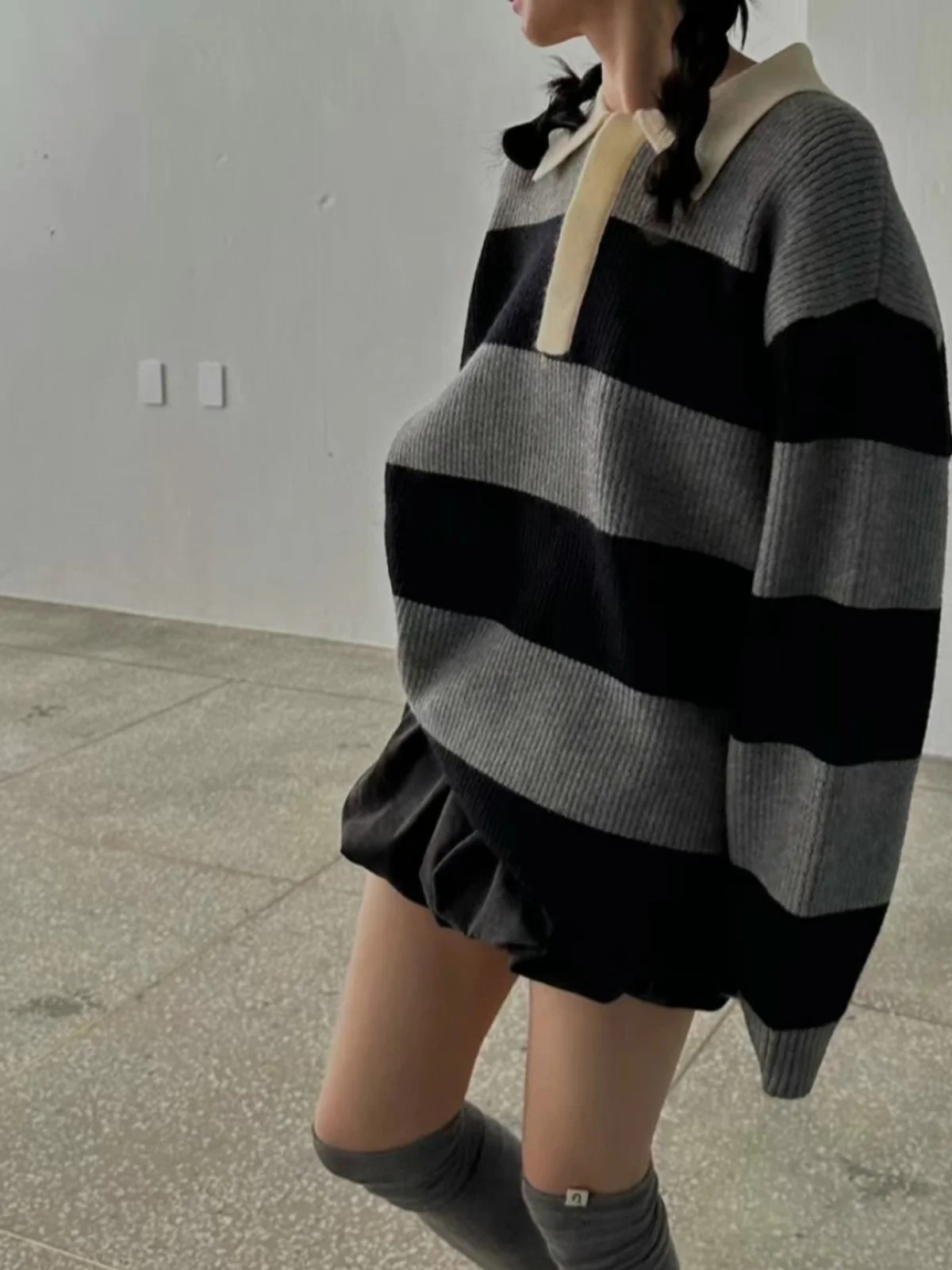 

Ladies' Lazy Sle Striped Long Sve Knitted Sweater Vintage Casual Versatile Mid-Length Top Warm Comfortable Winter Faion