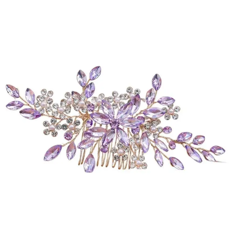 39BB Elegant Bridal Rhinestones Headband Handmade Artificial Pearls Hair Vine Hair Comb for Weddings and Formal Event