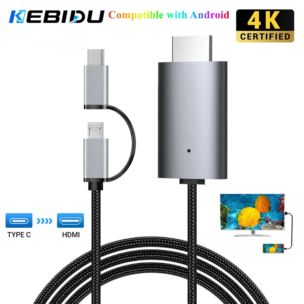 KEBIDU 2M4K 1080P Micro USB TYPE C to HDMI-Compatible Cable USB C type-c HDMI-Compatible TV Digital AV Adapter Cable for Android