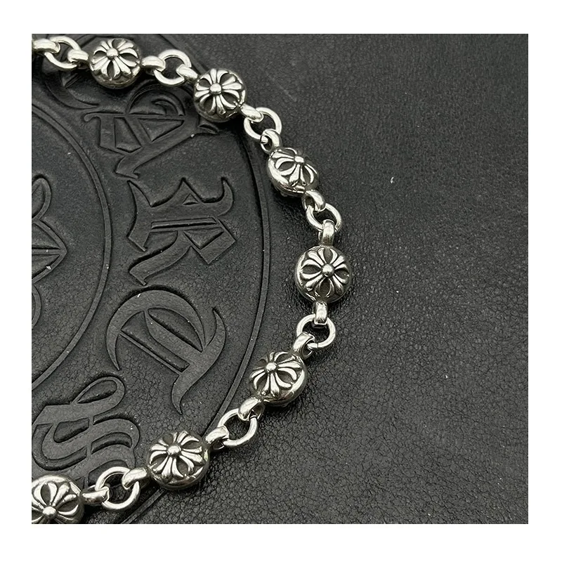 

Tide Punk Hip Hop Thai Silver Vintage Large Cross Flower Bracelet Men's and Women's Jewelry Adjustable Cross