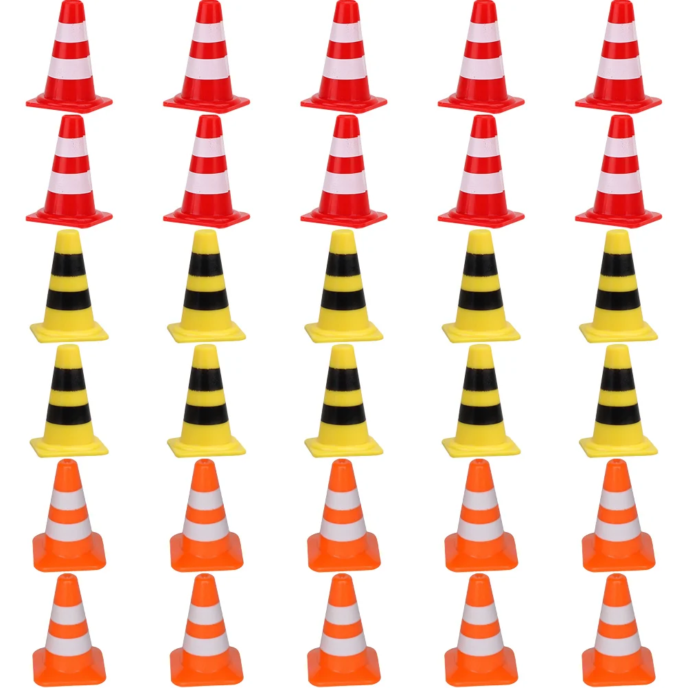 30 Pcs Roadblock Simulation Props Mini Signs Toys Traffic Cones Miniature Teaching Aids Plastic Educational Child