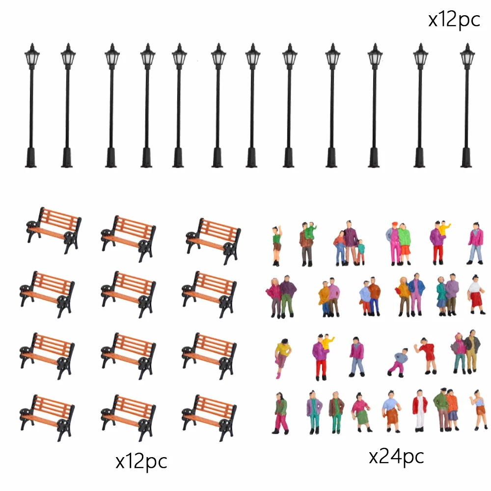 

48Pcs/Set Scale 1:75-87 Miniature People/Garden Chair/Lamp Model Toys Diy HO Train Railway Building Scene Layout Diorama Kits