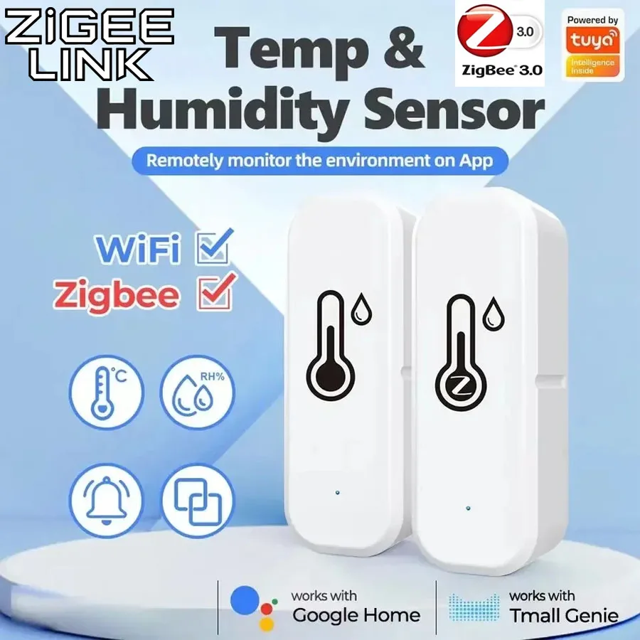 Thermomètre alimenté par batterie Tuya Zigbee 3.0/Wifi capteur intelligent de température et d'humidité APP sécurité de la maison intelligente fonctionne avec Google Home
