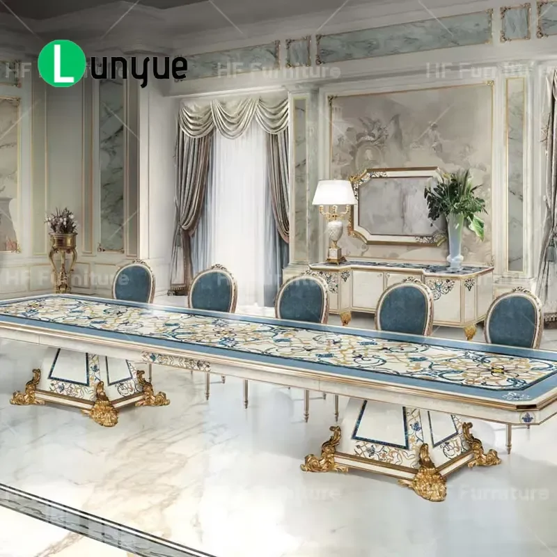 Luxury Italian Solid Wood Dining Table and Chairs Set Classic High End Restaurant Furniture Elegant Home Kitchen Decor