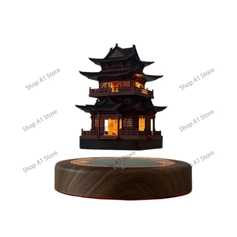 Magnetic Levitating Ancient Architecture Floating Tower Zen Garden Accessories for Home Decor Mini Pagoda Statue Creative Gift