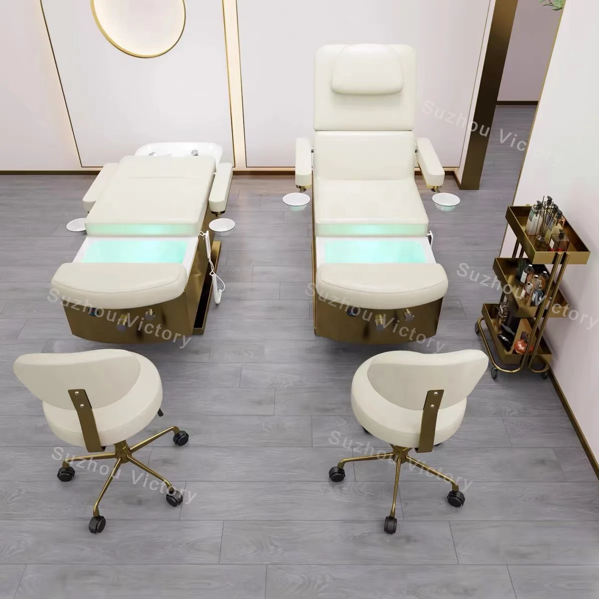 

Fully Lying Barber Shop Shampoo Bed and Foot Massage All in One Hair Electric Salon Flushing Bed Light Luxury Bed