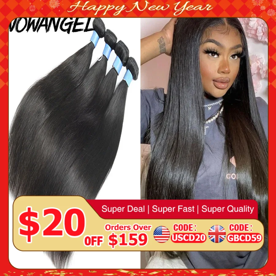 Wow Angel Straight 28 30 Inch Remy Brazilian Human Hair Bundles 100% Silky Hair 3/4 pieces Human Hair Extensions Virgin Hair