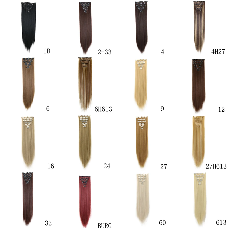 Extensiones de clip LANSA de 7 clips, largas, lacias, sintéticas, fibra de alta temperatura, negro/marrón, postizo 6