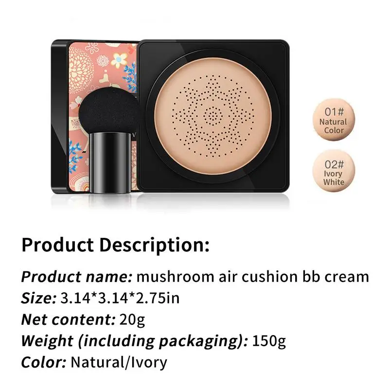 BB Air Cushion-Base de cabeza de hongo CC, corrector de crema blanqueadora, maquillaje cosmético impermeable, ilumina el tono de la cara