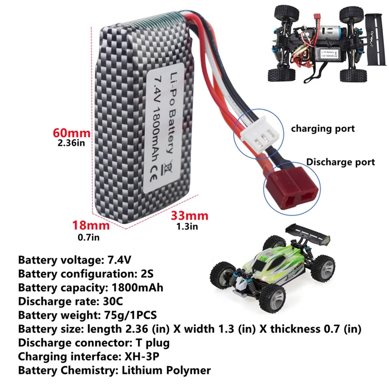 AM-高速 RC カーパーツ A959-B A969-B K929-B に適しています 144001   バッテリー 7.4V 1800MAh