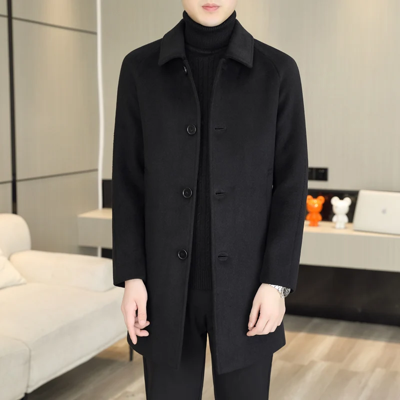 High Quality Fashion Single Sided Coat for Autumn/Winter 2025 New 50 Wool Men's Single Breasted Medium Long Wool Coat  M-4XL