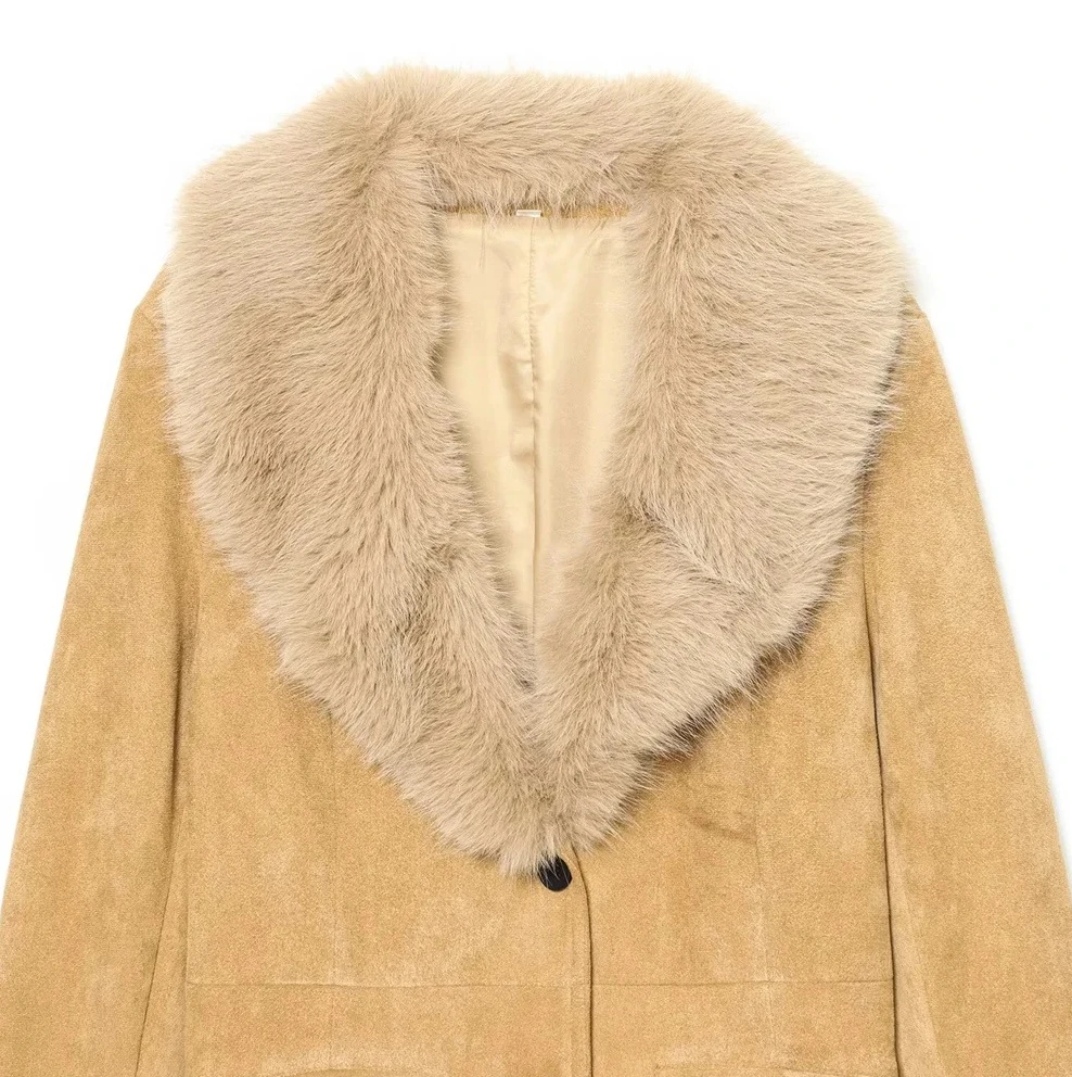 เสื้อแจ็คเก็ตสูทแขนยาวทรงเข้ารูป ผ้าหนังกลับลายขนสัตว์เทียม สำหรับฤดูหนาว ดีไซน์แฟชั่นใหม่สำหรับผู้หญิง อุ่นสบาย