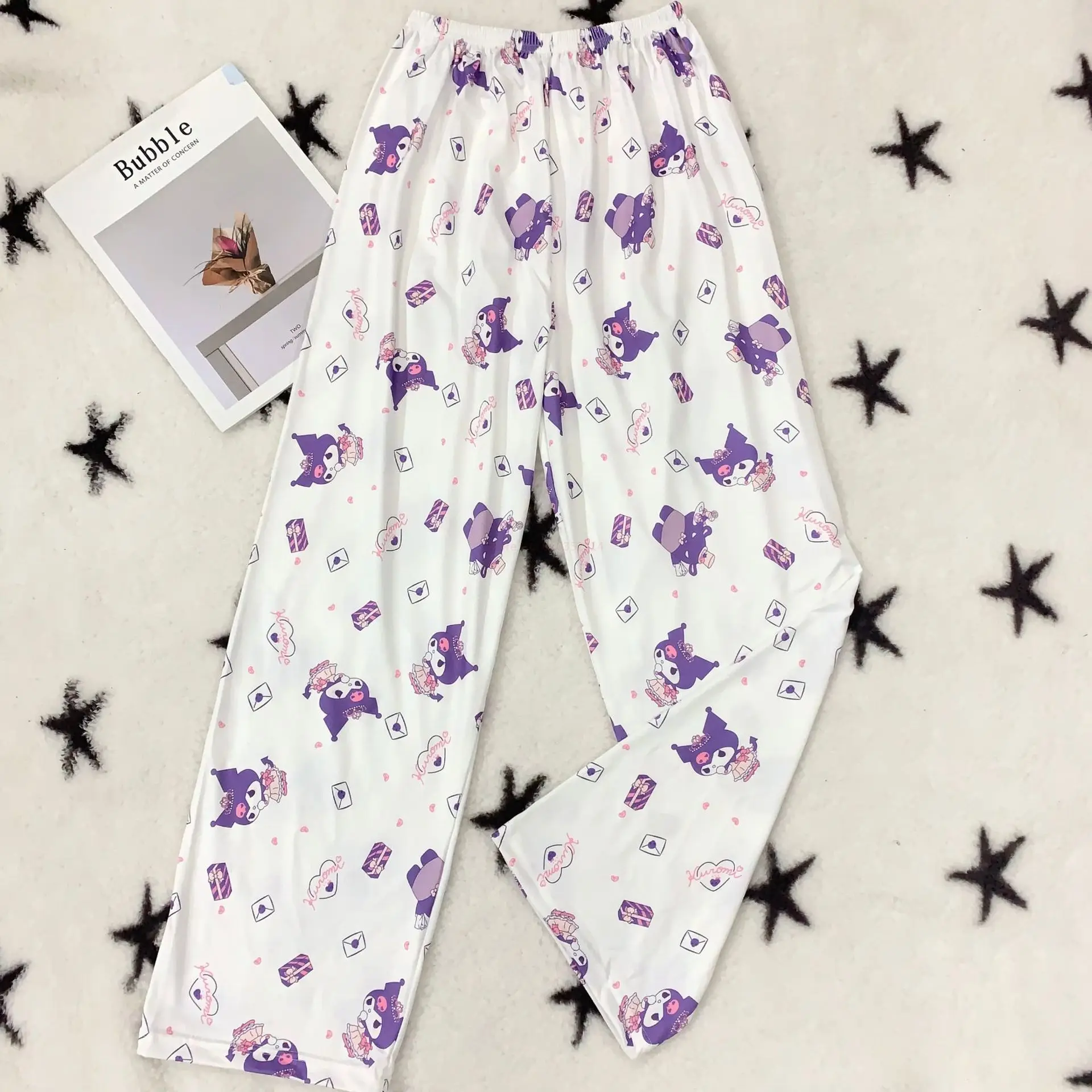 Sanrio Hello Kitty Kuromi Polyester Fiber Pajama Pants Women\'s New Four Seasons Home Pants Loose And Casual Fashion Trousers