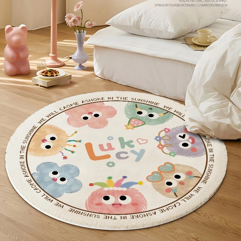 Cartoon Style Living Room Decoration Plush Carpet Cute Round Rugs for Bedroom Thick Washable Cloakroom Floor Mat Fluffy Soft Rug