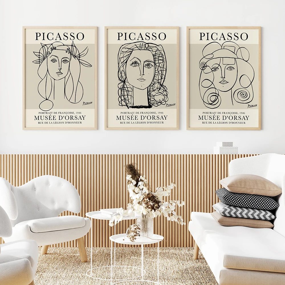 

Picasso Portrait Francoise Gilot Set of 3 Art Print Line Picture Wall Art Canvas Paintings Nordic Posters Wall Living Room Decor