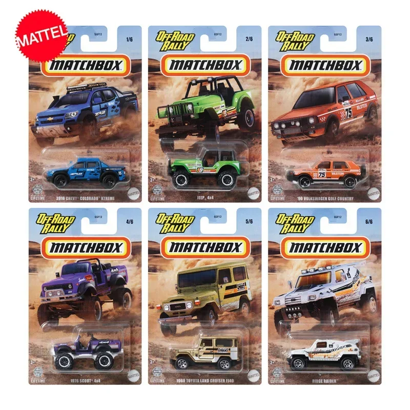 Original Mattel Matchbox Car 1/64 Diecast Offroad Rally Series Toyoto Land Jeep Chevy Vehicle Model Toys for Boy Collection Gift