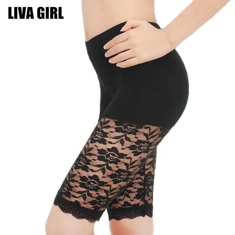 Liva Girl Trendy Fashion Cool Sexy Modal Lace Patchwork Shorts Underweaar Women Safety Short Pants Casual Plus Size Solid Color