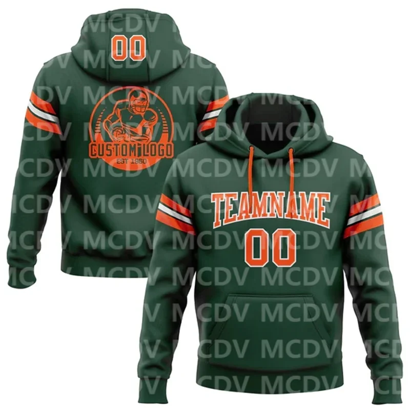 

Custom Stitched Green Orange-White Football Pullover Sweatshirt Hoodie