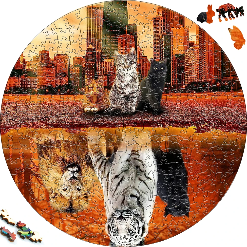 Unique Wooden Puzzles Cool Cat Wood Jigsaw Puzzle Craft Irregular Family Interactive Puzzle Gift for Kids Educational Toys