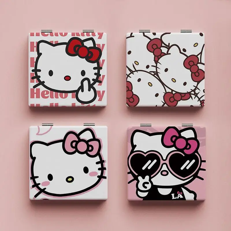 2pcs Hot Miniso Kawaii Take It with You Fold Cosmetic Mirror Hello Kitty Cartoon Cute Student Portable Makeup Mirror Fashion New