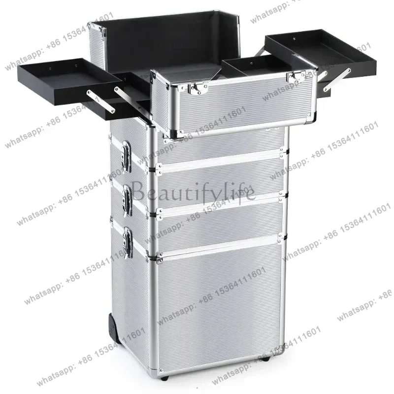 Makeup Rolling Train Case 4-in-1 Professional Artist Trolley Cosmetic Organizer with 2 Wheels Durable