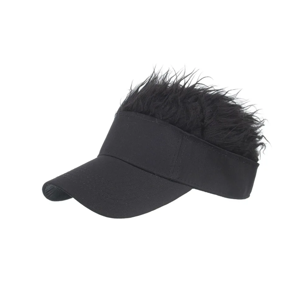 Black Integrated Wig Baseball Cap Polyester 28*16cm Empty Top Sun Visor Hat Funny Hip Hop Wig Duckbill Hat
