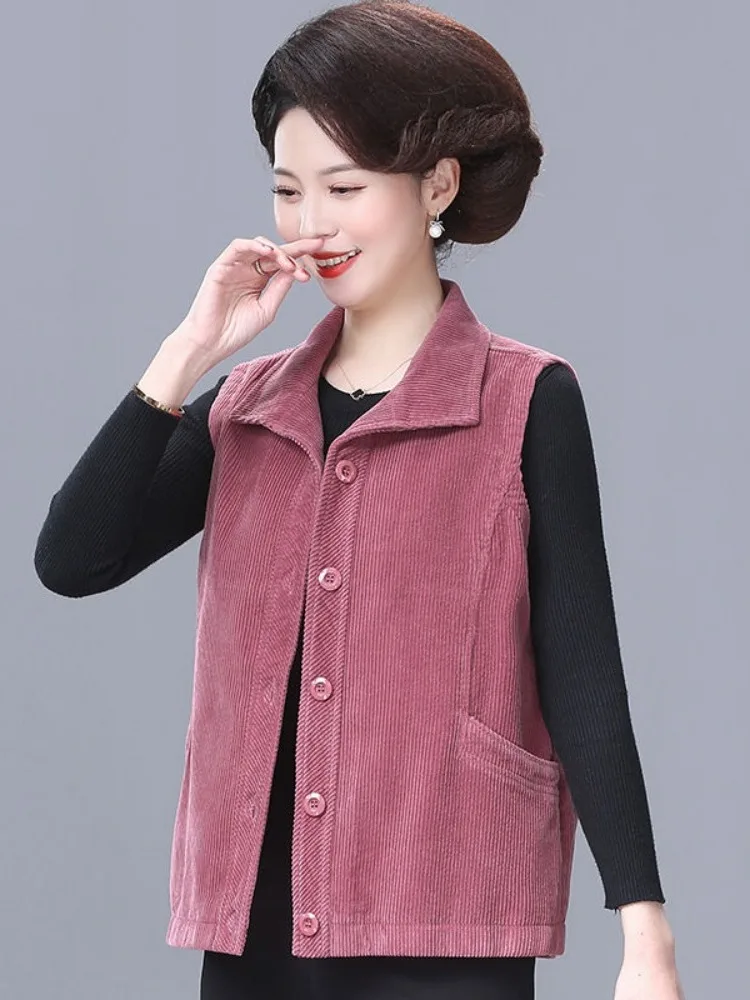 

Fashionable Short Corduroy Vest for Women Middle-Aged And Elderly Spring Autumn Outerwear Yangjing Brand 2023 Fall Collection
