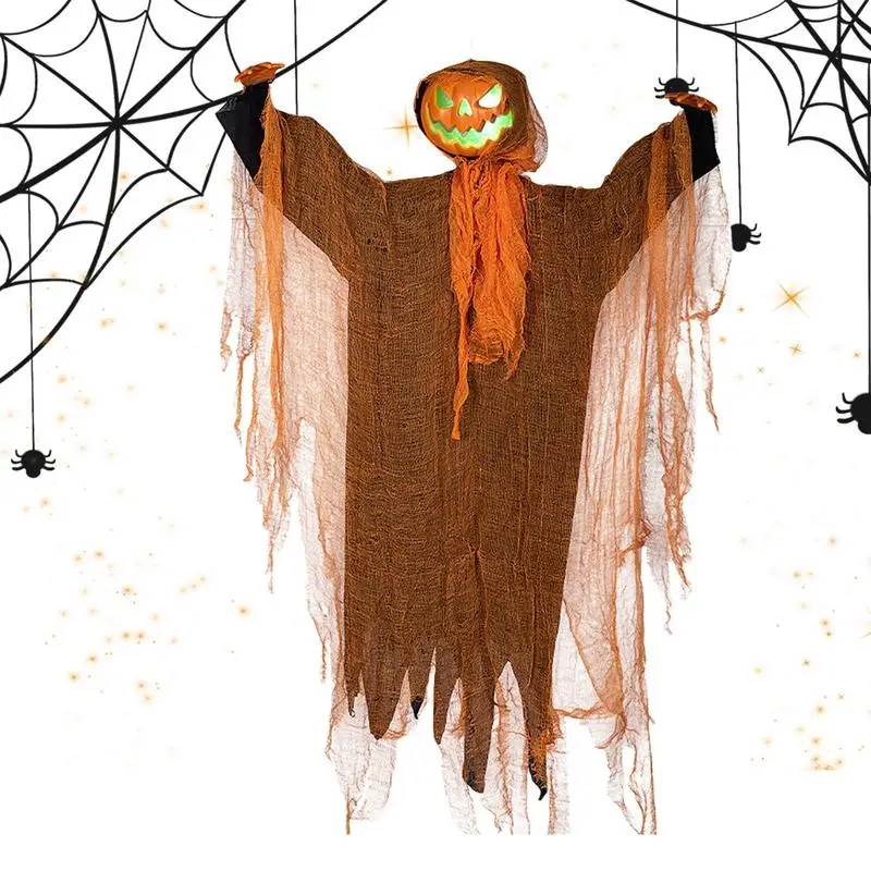 Halloween pumpkin Hanging Ghost party decorations hanging green light light-emitting sound props yard Ghost House Decoration