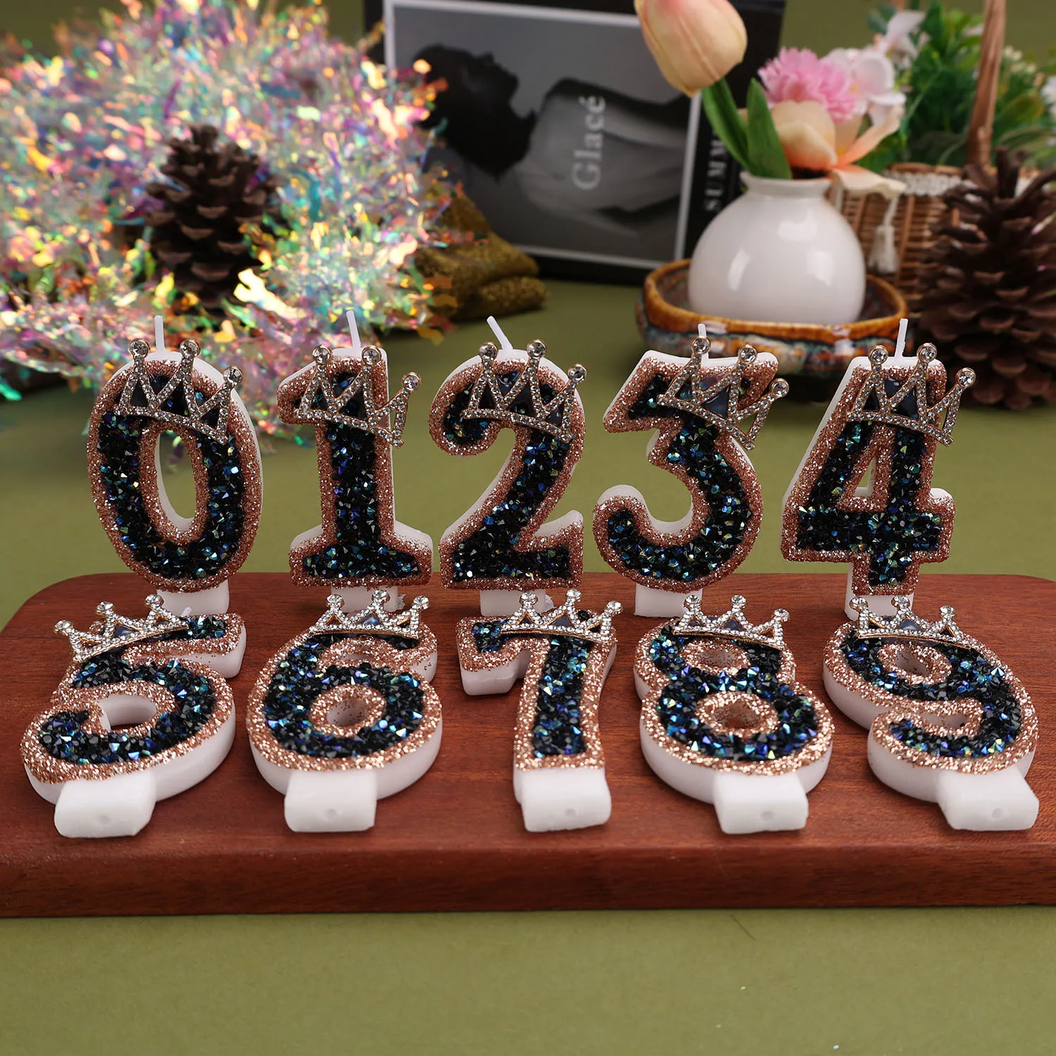 Luxury-Style Crown Digital Candles - Black and Gold Colored Birthday Candles, Festival Commemorative Candles, Party Gifts