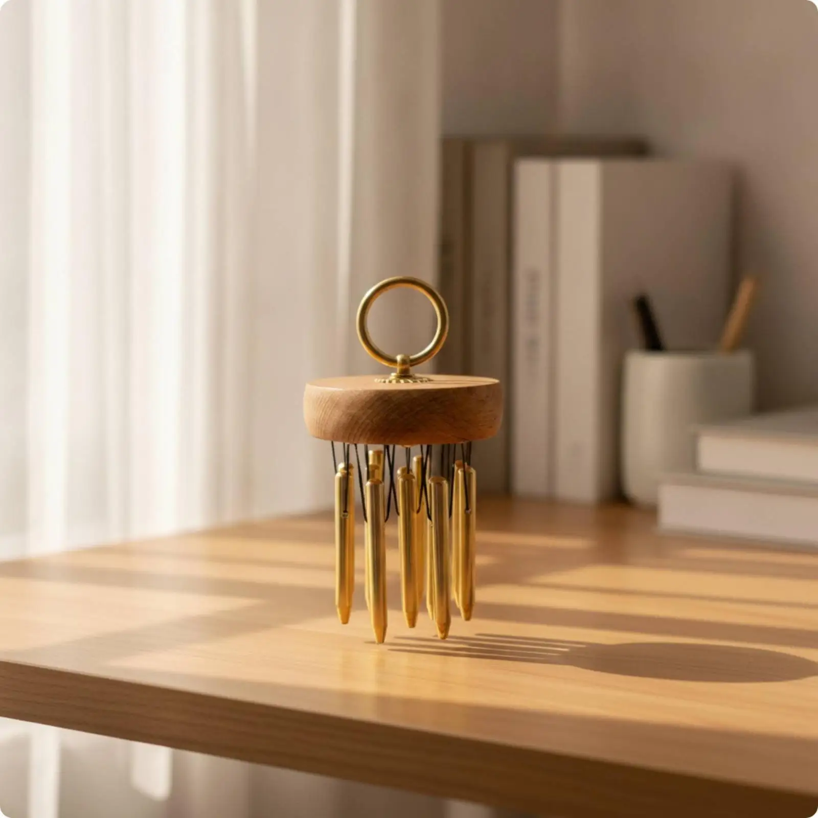 Small Wind Chime Music Bell Hand Chime Percussion Instrument with Gold Finish Tubes for Light Play and Visual Decor