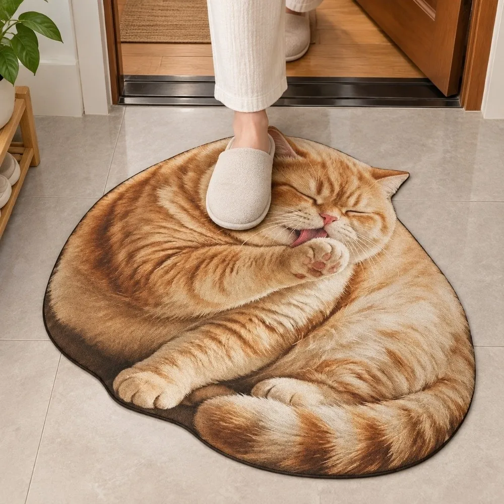 Absorbent 3D Cat Print Doormat Non Slip Quick Dry Bedroom Floor Mat Durable Lifelike Animal Bathroom Rug Entryway Decor
