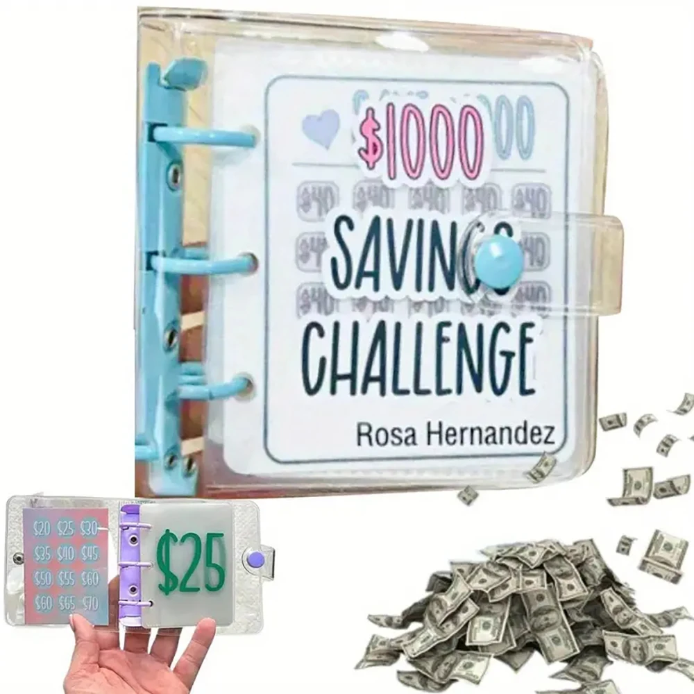 Savings Challenge Money Clip 1000 Cash Mini Envelopes Budget Binder Waterproof PVC Savings Challenges Binder Loose-leaf Notebook