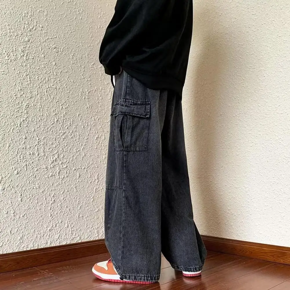 2023 New Street Style Hip Hop Casual Wide Leg Cargo Pants Straight Leg Loose Fit Large Pocket Jeans For Men Women