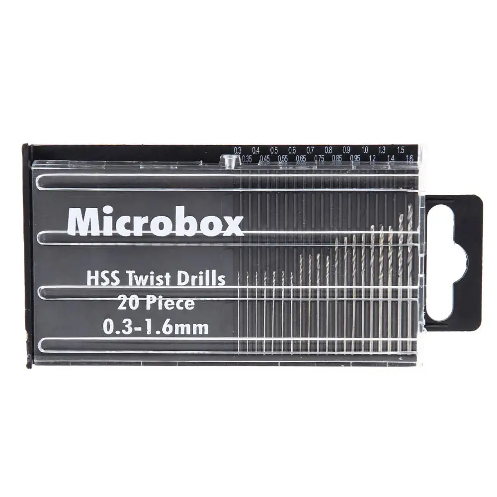 20 Pieces HSS Mini Micro Drill Bit Set 0.3-1.6mm Shank Twist Drill Bits Precision Drill DIY Kit Rotary Hand Tools Accessory