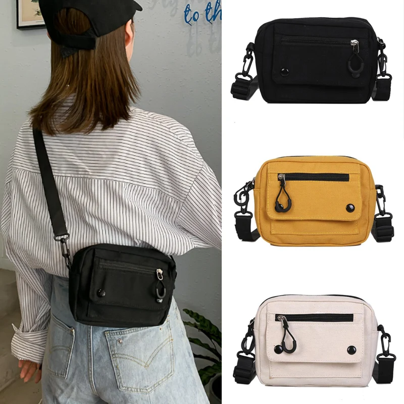 Women Canvas Handbags Korean Mini Student Bag Cell Phone Simple Small Crossbody Casual Ladies Zipper Shoulder Bag