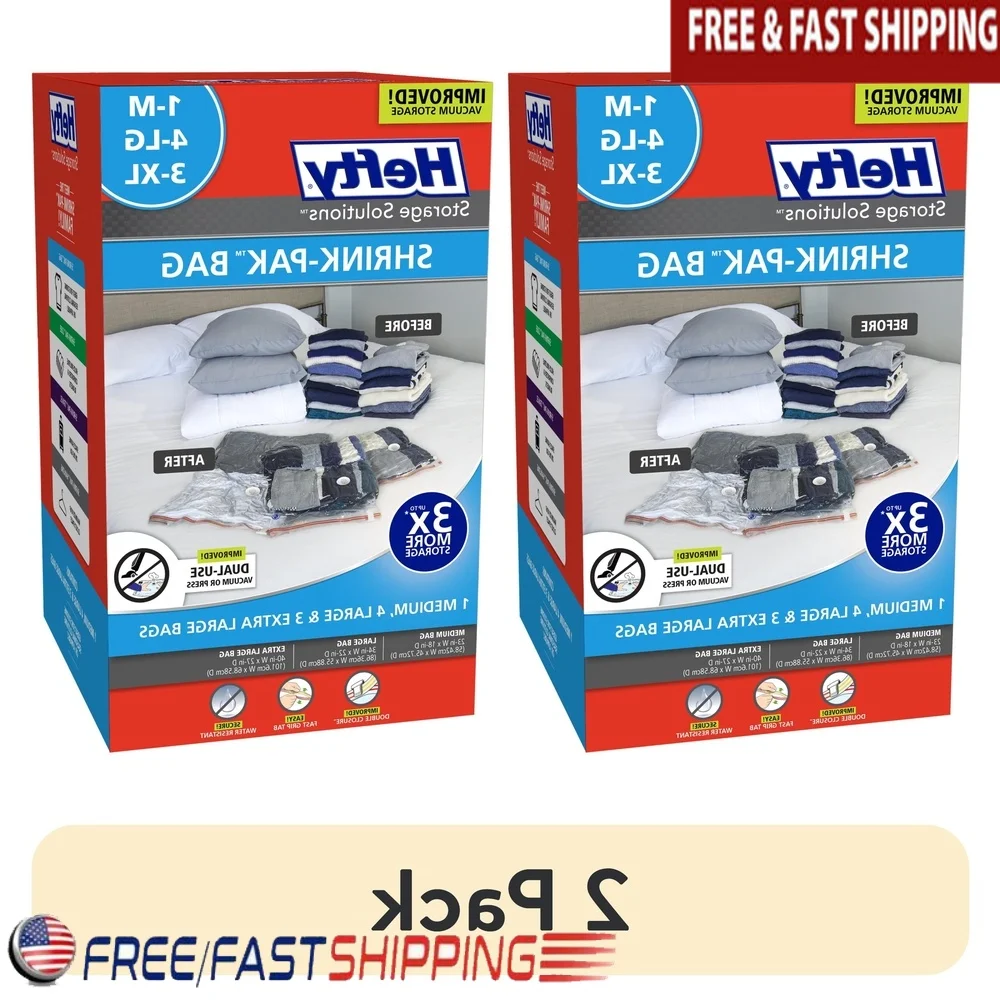 

2 Pack Vacuum Compression Storage Bags Medium Large Extra Large Closet Organizer Space Saving Clothes Blankets Comforters