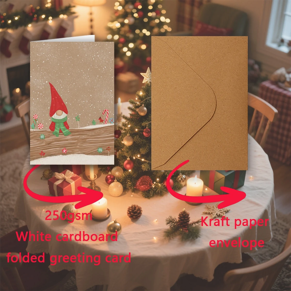 12 Stück (6 Umschläge + 6 Karten) /24 Stück (12 Umschläge +12 Karten) Weihnachtsgrußkarten mit einer Postkarte mit rotem Hut – Detail 9