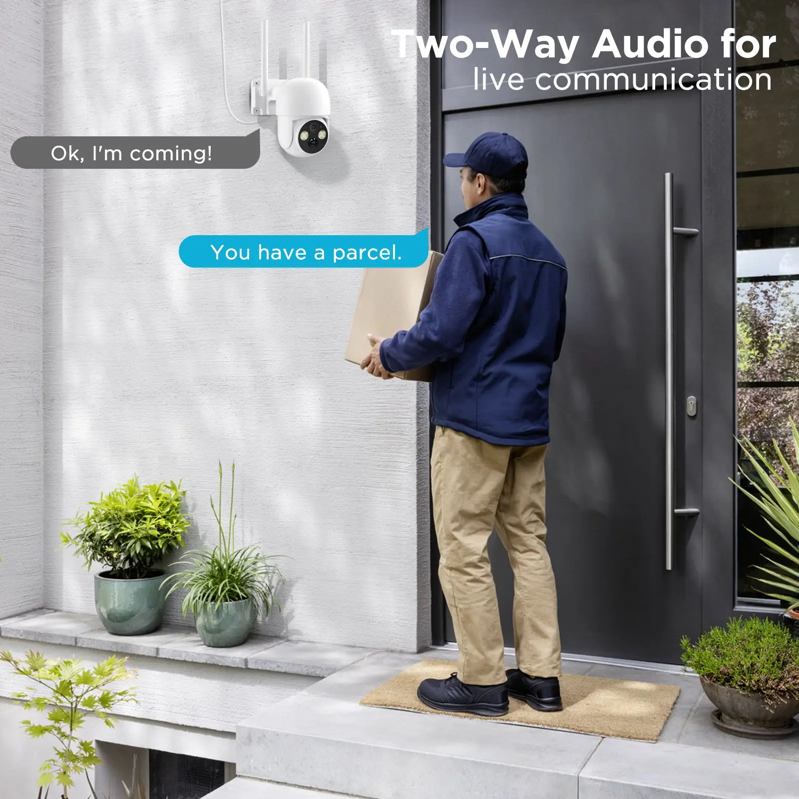 XVIM 2-Pack 5MP Câmera de segurança externa sem fio movida a energia solar IP65 à prova d'água 360 °   Áudio bidirecional de visão noturna colorida Pan/Tilt