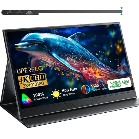 UPERFECT Truely 4K Computer Monitor 15.6" UHD FreeSync 100% Adobe RGB 600Nits 1500:1 HDR FreeSync IPS Speakers Portable Display